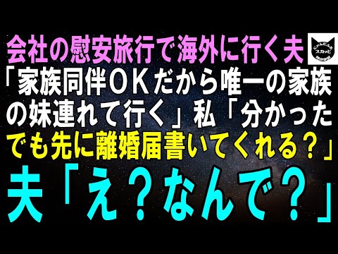 【スカッとする話】会社の慰安旅行で海外に行く夫「家族同伴ＯＫだから唯一の家族である妹連れてくわ」私「分かったわ。でも先に離婚届書いてくれる？」夫「え？なんで？」【修羅場】