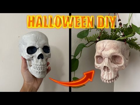 HALLOWEEN DIY: HANGING SKULL PLANTER made from cheap Target skull. Predator inspired.