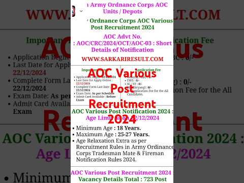 Army Ordnance Corps Tradesman, Fireman and Other Various Post 2024 How to Fill Online Form 2024#job