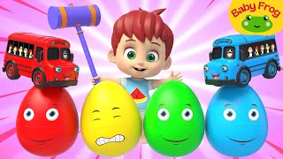 New Wheels on the Bus With Eggs | Surprise Eggs | Colorful Buses for Kids!