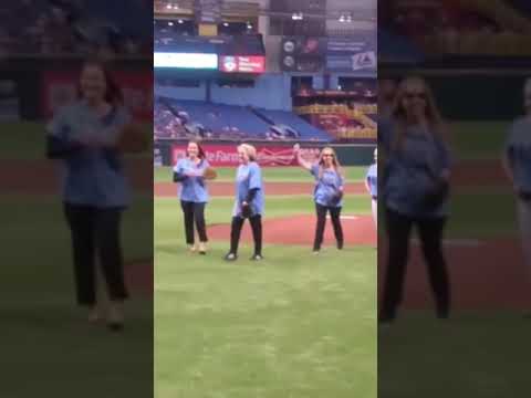 The Go-Go's throw out the first pitch at Tampa Bay Rays game