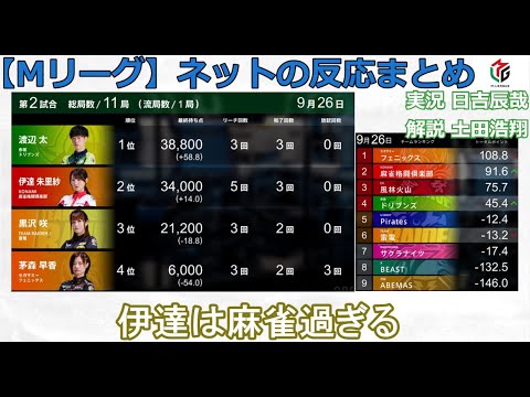 【Mリーグ】2024/09/26 ネット上のみんなの反応まとめ 麻雀 感想