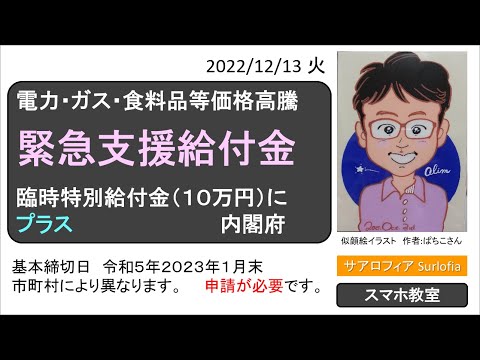 電力・ガス・食料品等価格高騰 緊急支援給付金 臨時特別給付金（１０万円）にプラス　内閣府　手続きが必要です。