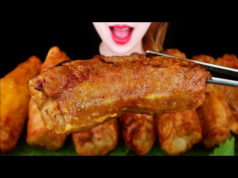 ASMR BEEF LARGE INTESTINES (DAECHANG) COOKING EATING SOUNDS MUKBANG 에어프라이어로 구운 통대창 먹방 咀嚼音