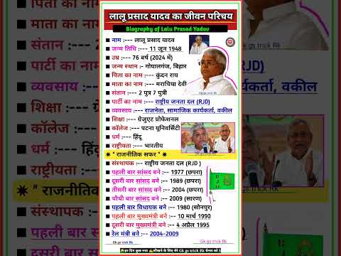 लालू प्रसाद यादव का जीवन परिचय || Biography Of Lalu Prasad Yadav #laluyadav #biography #bio #shorts