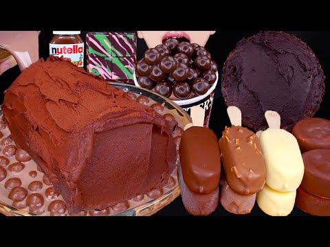 ASMR DUBAI CHOCOLATE ROLL CAKE MALTESERS ICE CREAM NUTELLA DESSERT MUKBANG 먹방チョコレート 咀嚼音EATING SOUNDS