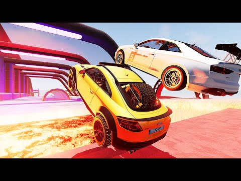 Audi Cars VS LAVA RAMP - Epic High Speed Car Ramp Jumps #6 BeamNG Drive