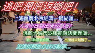 逃吧潤吧返鄉吧！上海重慶北京經濟一塌糊塗…大城市已經出現返鄉潮？逃離大城市返鄉能解決問題嗎…第二批潤潮來臨…出國越來越難了…流浪街頭生存技巧教學…