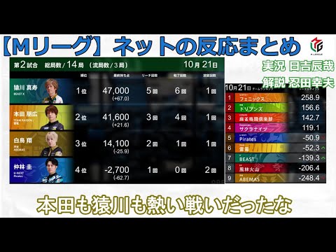 【Mリーグ】2024/10/21 ネット上のみんなの反応まとめ 麻雀 感想