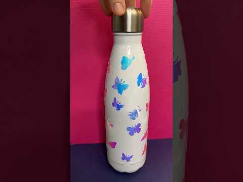 Decorate a water bottle with holographic butterfly shapes in minutes! #cricut