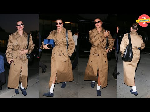 HAILEY BIEBER STUNS IN CHIC TRENCH COAT WHILE COFFEE TASTING IN WEST HOLLYWOOD!!!