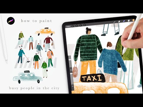 How to paint a city scene with lots of colorful people ☺️ Procreate tips and tricks for beginners