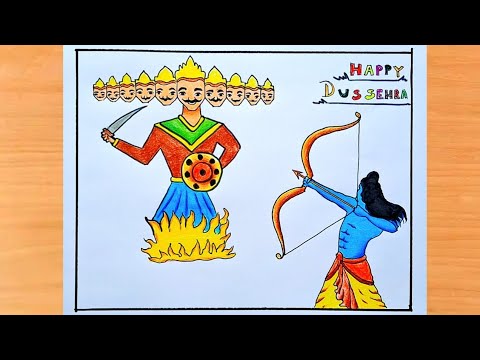 Dussehra Festival Drawing | Happy Dussehra Drawing | How to draw Dussehra | Kisholoy