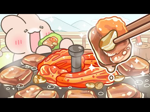 솥뚜껑 삼겹살에 김치와 마늘 가득 먹방! / 애니먹방 / Samgyeopsal(Pork belly) Mukbang eating show / Animation ASMR / SHUYA