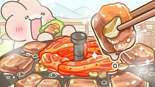 솥뚜껑 삼겹살에 김치와 마늘 가득 먹방! / 애니먹방 / Samgyeopsal(Pork belly) Mukbang eating show / Animation ASMR / SHUYA