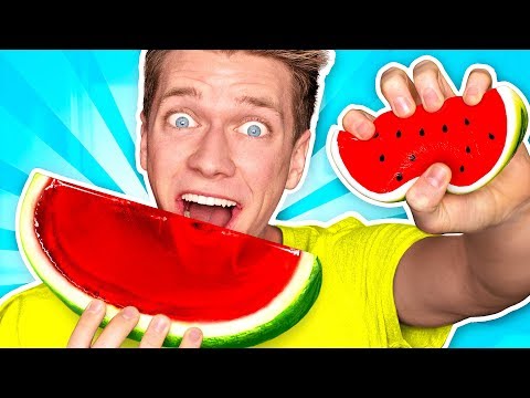 Making CANDY out of SQUISHY FOOD!!! *JELLO WATERMELON* Learn How To DIY Squishies Food Challenge