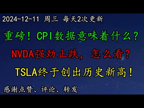 美股 重磅！CPI数据意味着什么？NVDA强劲止跌，怎么看？TSLA终于创出历史新高！AVGO助理AAPL开发自研AI芯片！大暴涨！SOXL强劲止跌，如何预期？区块链MSTR大暴涨，怎么看？