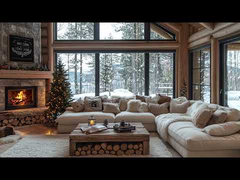 Morning Peace & Winter Charm ❄️ | Crackling Fireplace & Snowfall Sounds for Soothing Relaxation