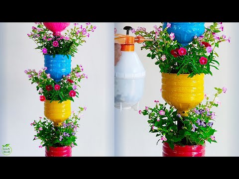 Beautiful flower Garden Tower from Recycle Plastic Bottles | Vertical Flower Tower pots//GREEN DECOR