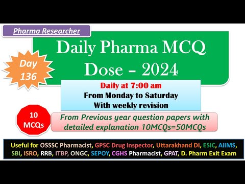 Day 136 Daily Pharma MCQ Dose Series 2024 II 10 MCQs II #exitexam #pharmacist #druginspector #dsssb