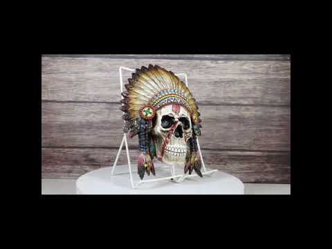 Native American Indian Chief Warpath Skull with Headdress Wall Decor Plaque