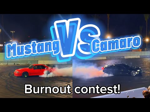 Mustang vs Camaro burnout contest (CRAZY!!!) [4K]