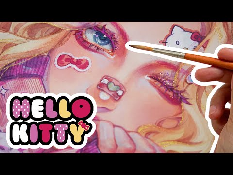 Drawing Semi Realistic Style | HELLO KITTY Makeup 💄 Inspired #hutachan