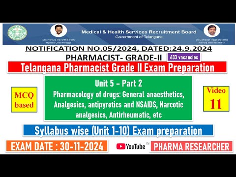 Telangana Pharmacist Grade-II exam Preparation II Unit 5 - part 2 II Unit 1-10 exam preparation