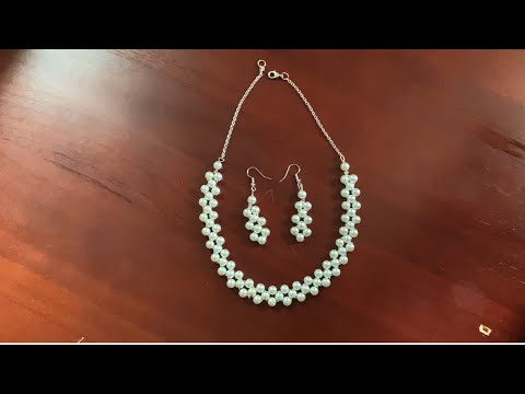 How to make Pearl Beaded Necklace with earnings /DIY necklace /pearl jewelry / white beads necklace