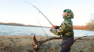 BANK fishing for WINTER Catfish! (Multiple giant catfish)