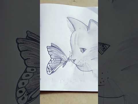 drawing cat with Butterfly #trendingshorts #cats