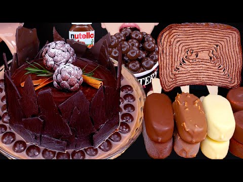 ASMR MALTESERS CHOCOLATE CAKE MAGNUM ICE CREAM NUTELLA DESSERT MUKBANG 초콜릿 먹방チョコレート 咀嚼音EATING SOUNDS