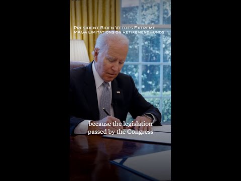 President Biden vetoes his first bill, protecting Americans' retirement funds, in March 2023.