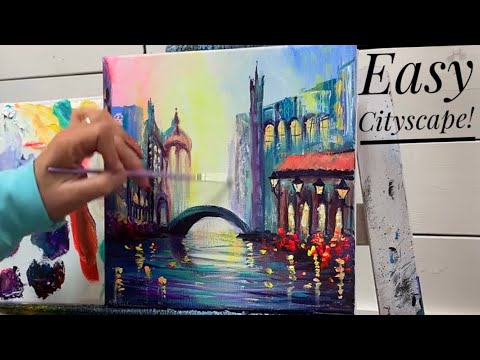 EASY! How To Paint LIGHTS ON THE WATER 🖌️ Abstract  Painting Tutorial In Acrylics for beginners