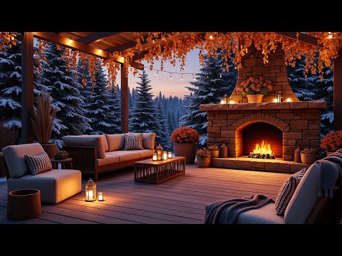 Cozy Winter Porch Vibes ❄️ Jazz Playlist with Gentle Fireplace Ambience and Snowy for Relaxation