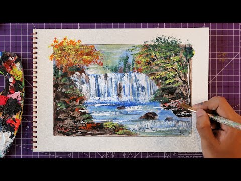 Waterfall Painting demo for Beginners 🌊