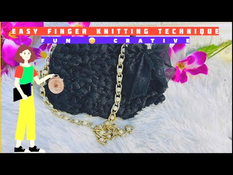 Stylish finger knit 👛 crochet bag at home easy tutorial | DIY easy knitting chunky purse 😍