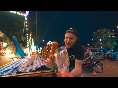 Surat Thani Thailand Street Food Tour - Lady with a HUGE Pipe, Insects and BIG BALLS