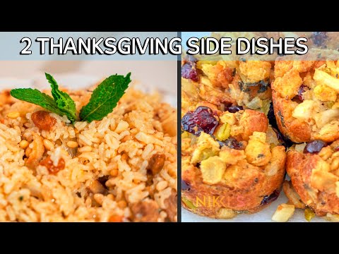 Combination of Thanksgiving Side Dishes stuffing muffins, Greekstuffing