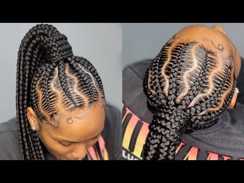 Stitched Ponytail | How to do stitch braids | Feedin braids ponytail 💫💕