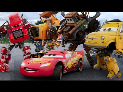 Lightning McQueen TRANSFORMERS in Real Life on Road Disney cars PIXAR all