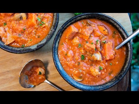 Sweet Potato Lentil Soup with Creamed Coconut