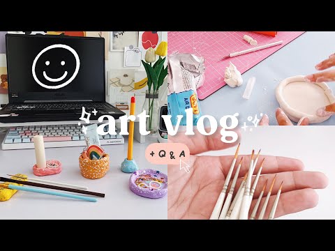 ART VLOG 2 🍡 answering questions, making clay objects, new detailing brushes