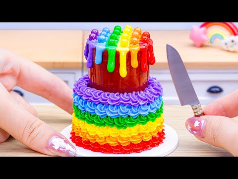 Miniature Rainbow Chocolate Cake Decorating | How To Make Rainbow Melted Chocolate Cake