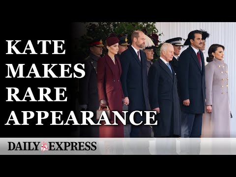 Kate joins King and William in welcoming Emir of Qatar on state visit