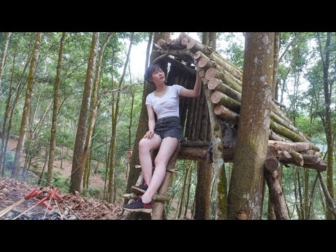 Building Survival shelter - LIVING OFF GRID Camping | Bushcraft Wooden Hut | Cooking Delicious