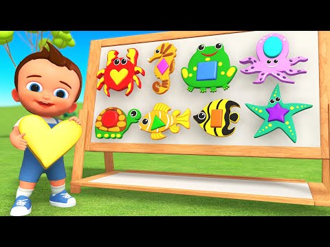 Learning Shapes & Sea Animal Names with Fun Playing Wooden Puzzle Toys - Colors for Kids