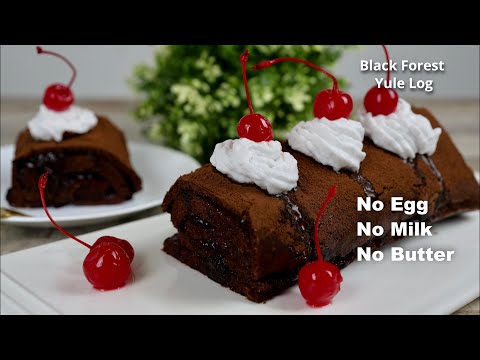 Super Moist Black Forest Yule log | No Egg No Milk No Butter Cake