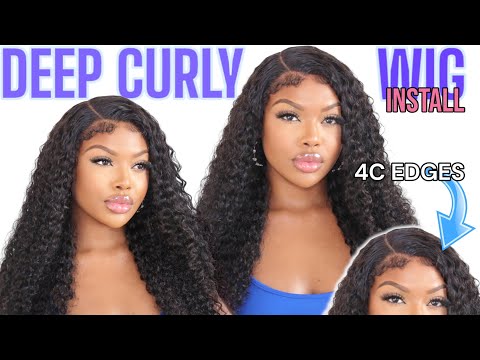 EDGES LAID! DEEP CURLY WIG INSTALL WITH 4C EDGES  - PremiumLacewig