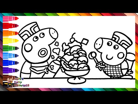 Draw and Color Peppa Pig and George Pig Making a Huge Bowl of Ice Cream 🐷🍨🍌🔴🟡🟤🌈 Drawings for Kids